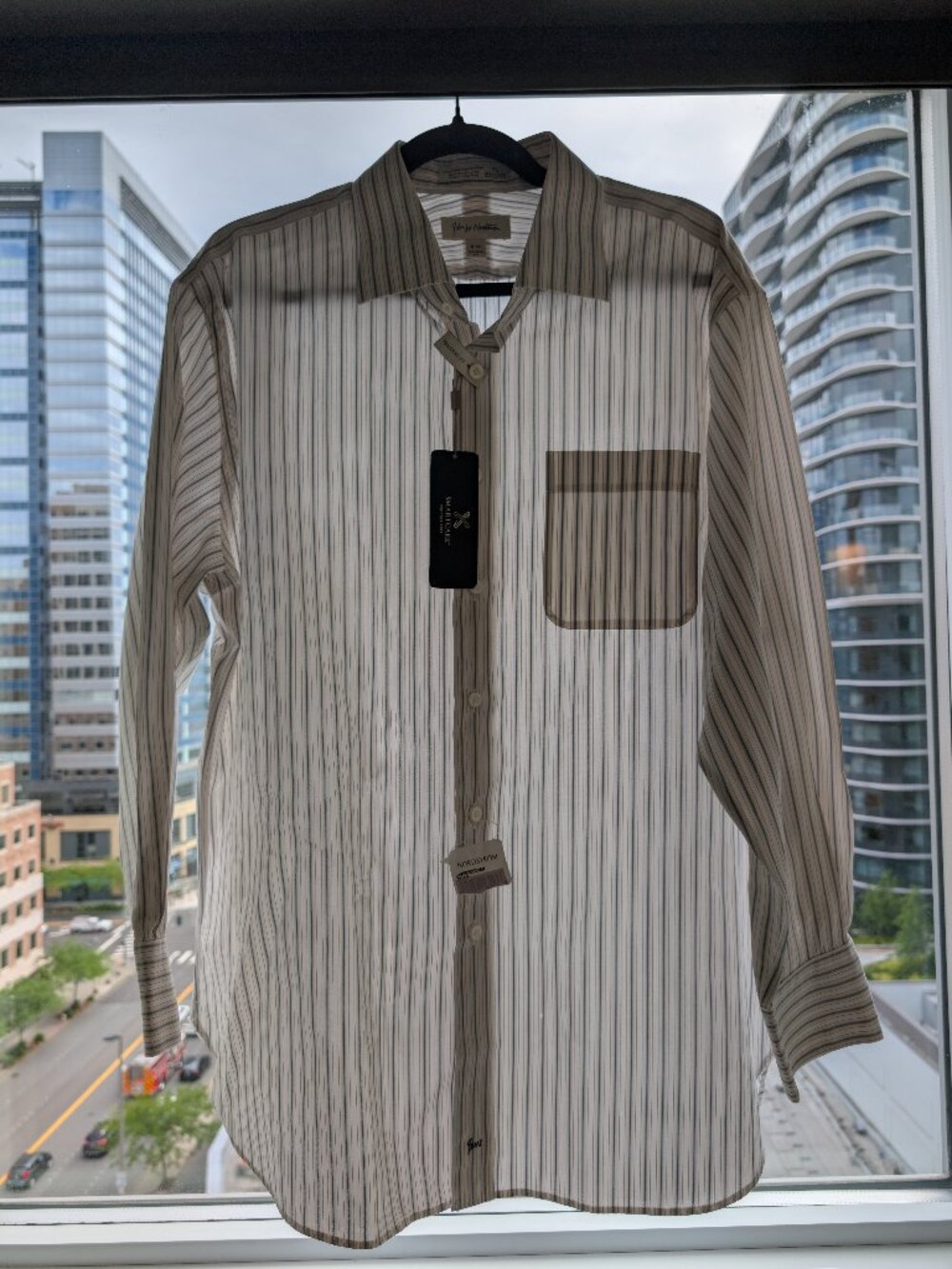 NWT John W. Nordstrom Stripe Collared Shirt 17 Neck Egyptian Cotton Wrinkle Free